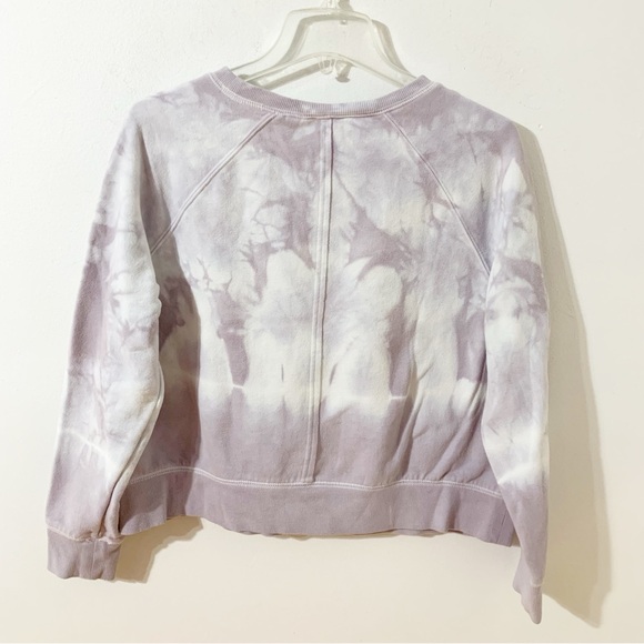 Joy Lab Cropped Tie Dyed Long Sleeve Crewneck Sweatshirt Ribbed Trims Pastel💜🤍 - Picture 3 of 9